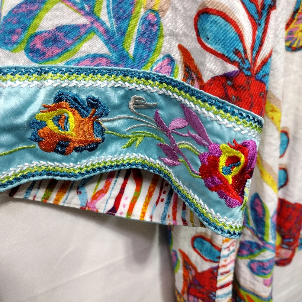 John Mark Floral Tunic Women's XL Embroidery Boho Festival Art to Wear Vacation - Picture 6 of 11